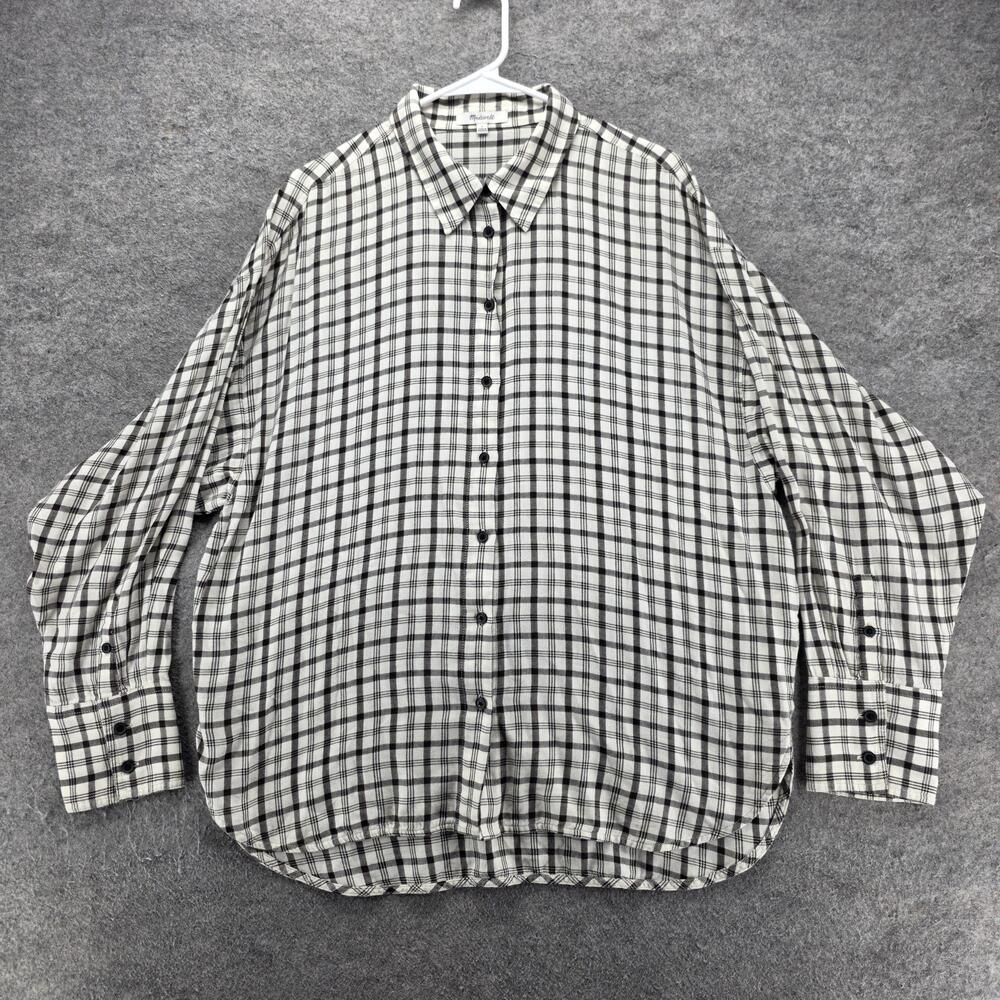 Madewell Button-Up Shirt Womens L White Black Plaid Long Sleeve Relaxed Fit